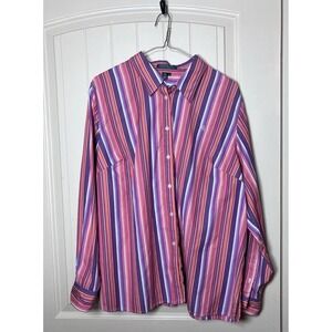 Lauren Ralph Lauren  Vertical Multicolor Striped Button Shirt 1X Long‎ Sleeve
